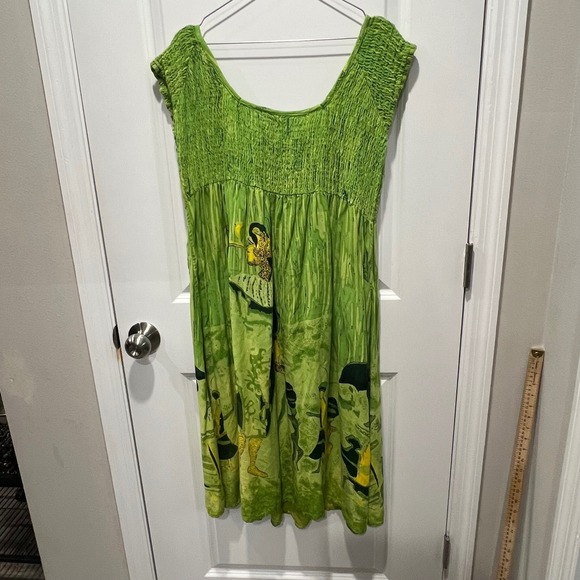 Meetu Magic The African Scene Smocked Ruffled Dress Green 3X Rayon - Picture 6 of 8